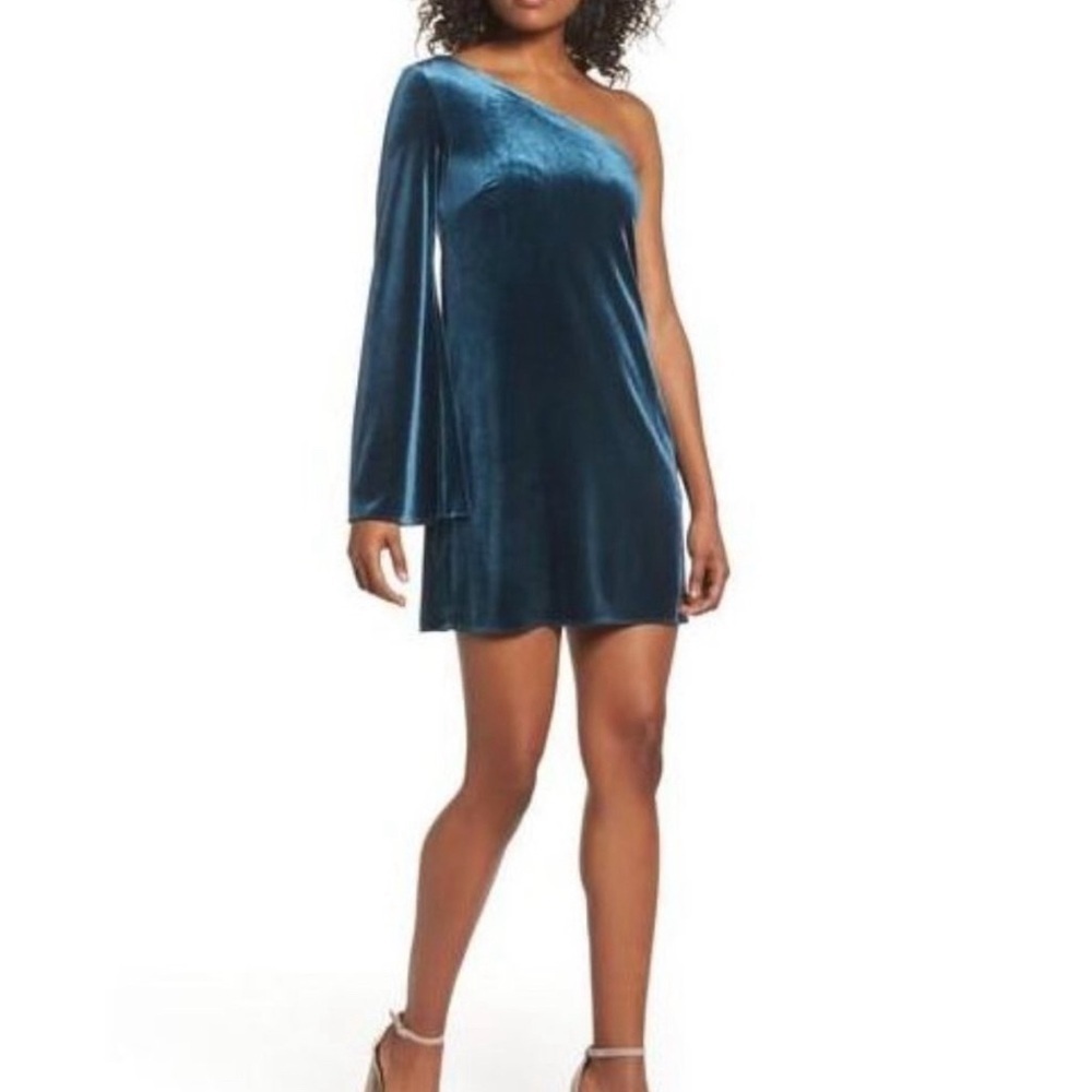 French Connection One-Shoulder Teal Velvet Dress - Size 4
